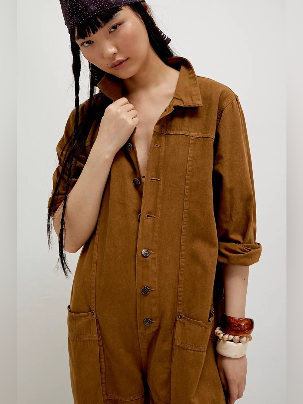 Free People We The Free Margarita Utility Denim Jumpsuit XS Brown - Picture 4 of 14